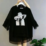 Fashion Printed Loose Patchwork Shirt Women's Clothing Oversized All-match Casual Irregular Summer Streetwear Button Blouse-Outfit