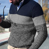 Fongt Men's Casual Sweater Knit Pullover Polo Type Long Sleeve Zip Collar Large Size Men's