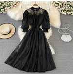 Fongt Wind Collar High-Rise Thin Foam Sleeve Lace Dress Bohemian Seaside Holiday Dress Dress