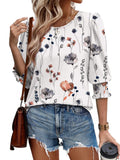 Fongt Color Women's Clothing 2025 Autumn Loose Leisure Printing Seven-Sleeve Round-Neck T-Shirt Top
