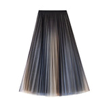 Women‣s Korean Gradient Color Skirt Fashion Mesh Yarn High Waist Pleated Mid-length