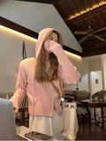 Short Knitted Cardigan Women's Short Sweater Coat Spring And Autumn Korean Style Stylish Double Zipper-Outfit