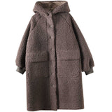 New Winter Large Size Women's Lambswool Coats Loose Long Overcoats Solid Female Blend Coats Hooded Trendy Ladies