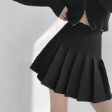 Summer Women High Waist Pleated Skirt A-line Plaid Sexy Mini Skirts Preppy Uniform Tennis Skirts for Girls Black White-Outfit