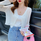 Knitted Cardigan Women's Summer Thin Short Blouse Air-Conditioned Shirt Shawl With Ice Wire Long-Sleeved Sunscreen Jacket-Outfit
