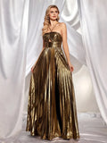 Fongt Women's Clothing Hanging Neck Dress Sexy Evening Dress Forked Sleeveless Gold Showback 8110
