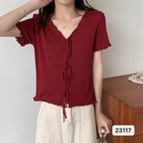Fongt New Design Knitted Ear-Sensitive Niche T-Shirts Short-Sleeved Knitted Shirt Short-Sleeved Knitted