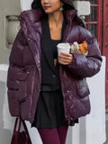 Winter 2024 Temperament Deep Red Zipper Padded Jacket Warm Coat To Lead The Commuting Wind-Outfit