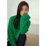 Turtleneck Long Sleeve Knitted Pullover Top Winter Thick Oversized Green Women's Sweater Vintage Female Purpel