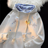Fongt Little Bear Lattice Hoodie Women's Autumn And Winter New Loose Lazy Design Couple Open Shirt Coat