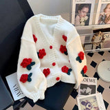 Three-Dimensional Flower Cardigan Sweater Female Short Style Small Fragrant Style Loose Coat With Foreign Style Age-Reducing Sweater-Outfit