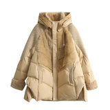 Winter Hooded Parker Female Loose Down Jacket Women 2024 Knitting Patchwork Warm Coat Women Cotton Padded Jacket