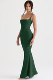 Green Satin Strappy Corset Maxi Dress-Outfit