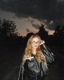Black Bow Faux Leather Biker Jacket-Outfit