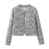 Fongt New Women's Street Personality Gold Beads Jacket Pocket Coat