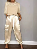 Fongt Fashion Lady Smooth Sleeve Half-Sleeveed Trompack Two-Piece Set