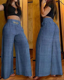 Fongt Solid Color Wide Leg High Waist Trousers Loose Show Thin Metal Bell-Bottom Trousers Can Be
