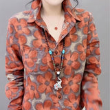 Vintage Flowers Printed Blouse Spring Autumn Long Sleeve Women's Clothing Casual Polo-Neck Commute Single-breasted Shirt-Outfit