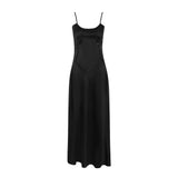 Spaghetti Strap Satin Maxi Prom Dresses Black Sexy Sequin Lace Up Celebrity Evening Party Dresses Elegant Women 2023-Outfit