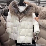Fongt New High-End Fur Big Fox Wool Cotton Silver Fox Down Jacket Warm Hooded Coat Woman