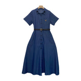 Fongt Women's Denim Solid Color Dress Fashion New Short Sleeves