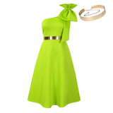 Fongt Large-Size Women's Summer New Fashion Slanted Shoulder Bow Banquet Dress African Dress
