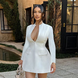 Fongt Autumn 2024 New Bag Ass Dress Temperament Sexy Body-Dress V-Necked Long-Sleeved Dress
