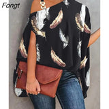Print Chain Strap Cold Shoulder Women Blouse