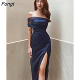 Women Party Dress Mesh Silk Patchwork Strapless Split Summer Elegant Knee Length Slim Vintage Dress 2021 Fashion