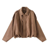 Fongt And Autumn New Women's Velvet Texture Collar Pilot Long Sleeve Short Jacket Jacket
