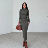 Fongt Spring And Autumn New High-Senior Sensing Solid Color Temperament Long-Singed-Up Dress Woman