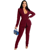 Women Pants Suit Houndstooth Print Hidden Breasted Blazers Tops Pencil Pants Two 2 Piece Sets Office Lady Fashion