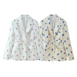 Fongt Spring/Autumn Women's Fashion Sweet Broken Flower Suit T-Neck With Long Sleeved Suit Jacket