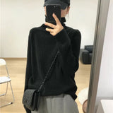 Turtlenck Sweater Women Vertical Pit Stripe Long Sleeve Winter Warm Knitted Pullover Elegant Soft Basic Female