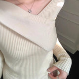 Fongt Comfortable Gentle Thin Fashion Temperament Gray Purple V Collar Knitted Knitted Shirt Niche Shirt