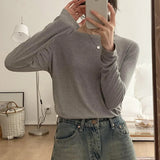Mask T-Shirt Women's Spring And Autumn New Style With White Basic Solid Color Slim Stretch Bottom Blouse-Outfit
