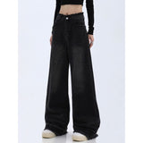 Vintage Dark Wash Patchwork Wide Leg Jeans-Outfit