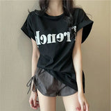 Fongt New Net Red Ins Super Fire Show Thin Shoulder Sweet Cool Short-Sleeved T-Shirt Loose Female Summer Student Coat