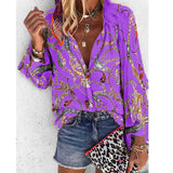 Blouse V-neck Long Sleeve New Design Plus Size Chains Print Loose casual Shirts Womens 2020 Tops And Blouses blusas
