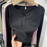 Design Sense Small Slim Solid Color Long-Sleeved T-Shirt Spring New Thin V-Collar White Bottomed