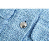 Women 2021 Fashion Single Breasted Tweed Check Short Blazers Coat Vintage Long Sleeve Pockets Female Outerwear Chic