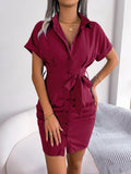Wind Shooting Summer Casual Solid-Colored Bat Sleeves Waist-Folding Shirt Skirt Women's