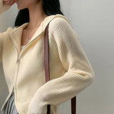 Double-headed Zipper Solid Color Hooded Cardigan-Outfit