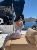Dress Woman Elegant Beach Sunscreen Dress Party 2025 Summer Long Sleeve Sexy Bareback Dress