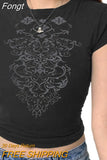 Women Goth Clothes y2k Crop Tops Summer 2023 T shirts Grunge 2000s Trashy Aesthetic Short Sleeve Tees Young Girls