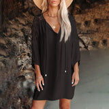 Women's Wear Ins Popular Pleated Split Neckline Lace Shoulder-Back Beach Skirt-Outfit