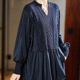 Knitted Patchwork Blouse Spring Autumn Korean Loose Women's Clothing Basic Fake Two Pieces Casual Half Open Collar Shirt-Outfit