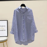 Fongt Spring And Autumn New Han Fan Literature And Arts Front Short And Rear Long Shirt Women Long Striped Shirt Casual Coat
