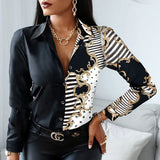 Print Blouses Striped Floral Leopard Shirts Office Lady Print Blouse Spring Fashion Button Long Sleeve Women Tops