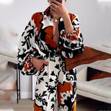 Fongt Spot 2024 Women's Fashion Print Long Sleeve Shirt Casual Pants Two Suits-Outfit